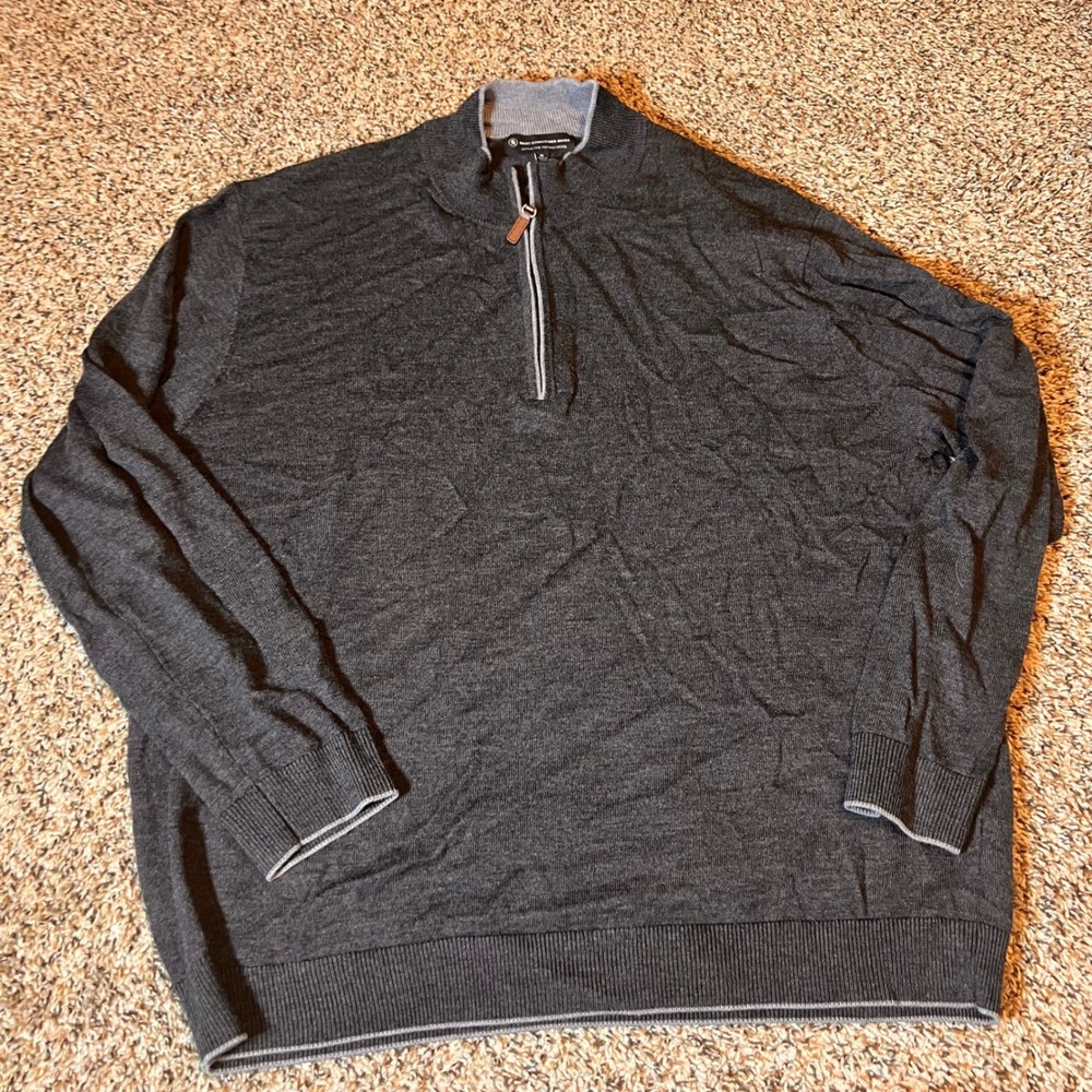 Hart Schaffner Marx Extra‎ Fine Merino Wool Mens Gray Pullover Sweater XL